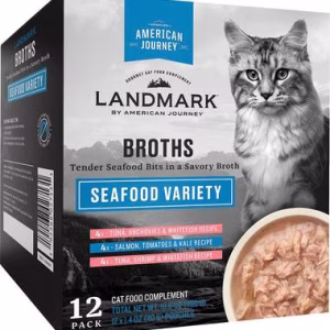 American Journey Landmark Broths Seafood Variety Pack Wet Cat Food Complement Pouches, 1.4-oz case of 12